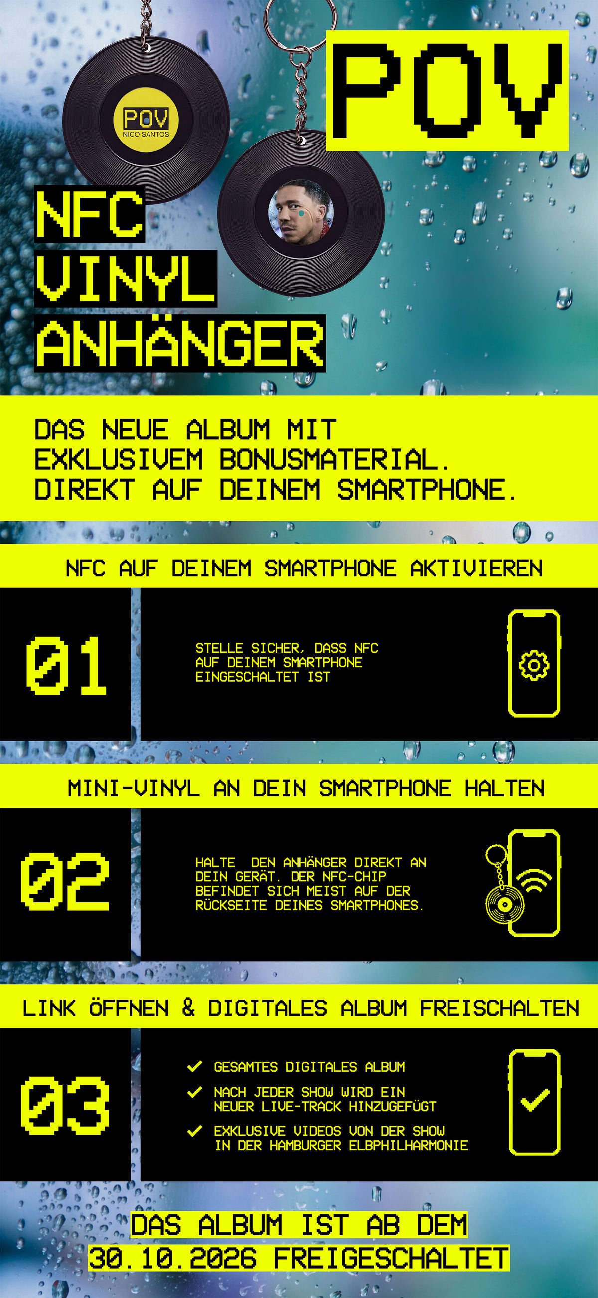 'POV' Smart Music Album Bundle (NFC) mit Nico Santos Arenatour T-Shirt 2026 washed black